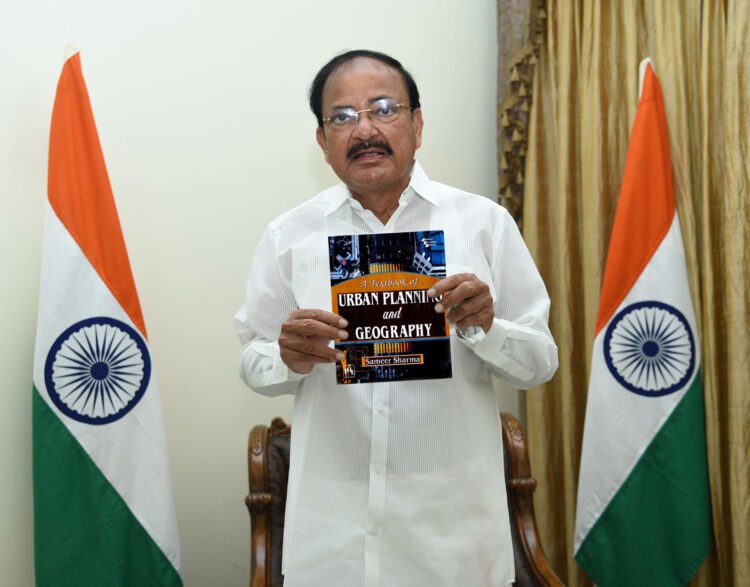 The Vice President, M. Venkaiah Naidu virtually releasing the book titled- A textbook of Urban Planning and Geography' written by the DG and CEO of the IICA, Dr. Sameer Sharma.