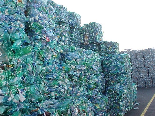 Bales of crushed PET bottles. wikipedia.org
