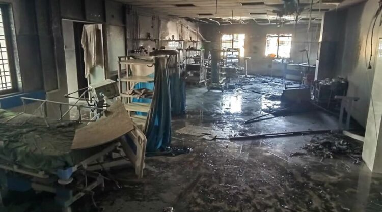 The ward of Ahmednagar District Hospital where the fire broke out on Saturday. (Express photo by Anil Shah)