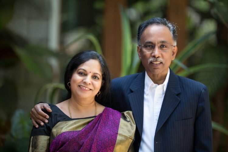 Kumari Shibulal, Founder & Chairperson of Shibulal Family Philanthropic Initiatives, and SD Shibulal, Co-founder, Infosys | Photo Credit: Vamsi Pottangi