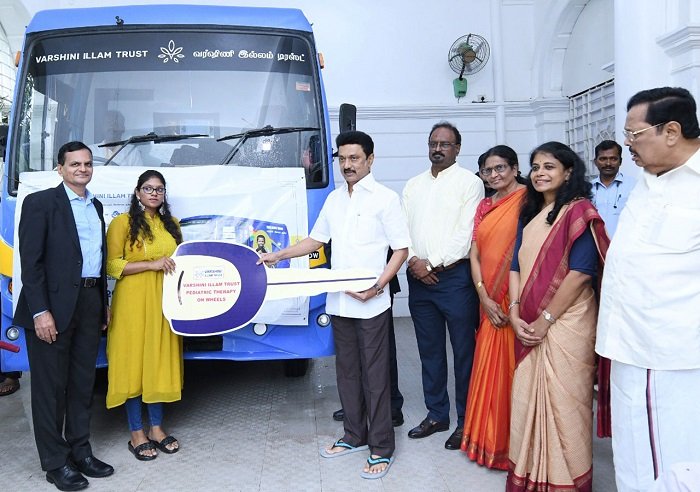 Photo: Hon’ble Chief Minister of Tamilnadu, Thiru. M K Stalin launches Project ‘Vithai – Pediatric Therapy on Wheels’ along with Ms P V Varshini, Founder Trustee, Varshin
