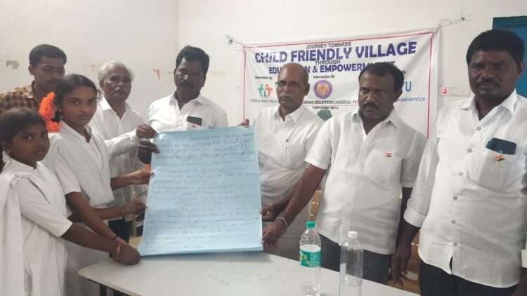 Photo: Elected Child Representatives of the Children’s Parliament submitting the Charter of Demands to Village Sarpanch