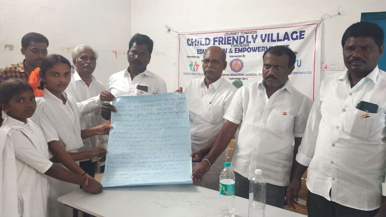 Elected Child Representatives Crack the Whip on Alcoholism 1 Photo: Elected Child Representatives of the Children’s Parliament submitting the Charter of Demands to Village Sarpanch