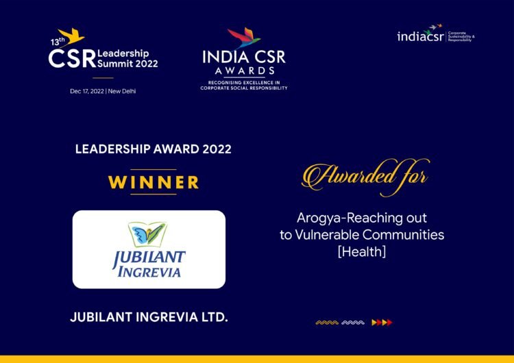 Jubilant Ingrevia Wins India CSR Award 2022 for Community Health ...