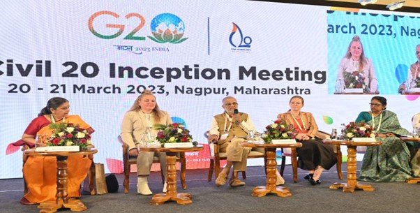 Satyananda Mishra, former Chief Information Commissioner (CIC) chairing the Plenary session on ‘Balancing Development with Environment’ before the C-20 inception meeting in Nagpur on 20th March 2023.