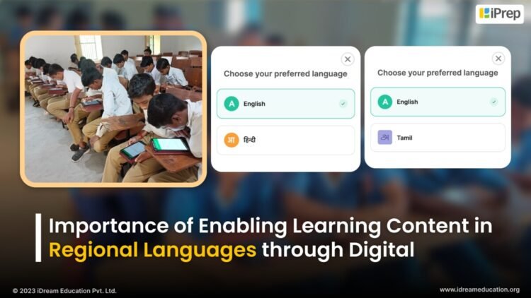An image of the iPrep Learning Platform interface showcasing diverse learning content available in various regional languages, promoting inclusive education and accessibility.