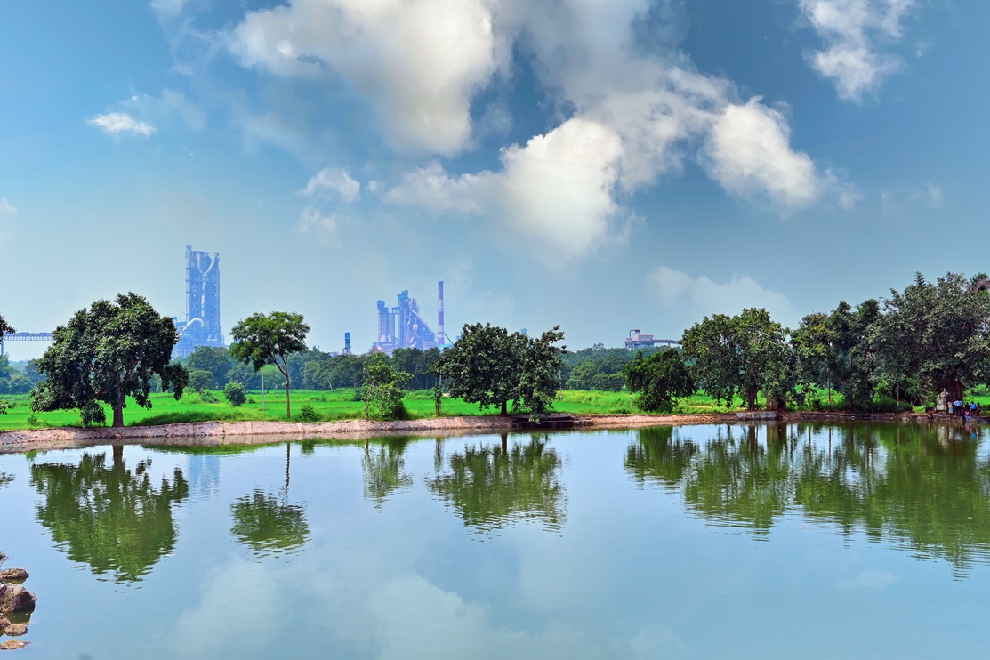 UltraTech becomes 5 Times Water Positive 1 A community pond revitalised by UltraTech's integrated manufacturing unit in Chhattisgarh, Hirmi Cement Works