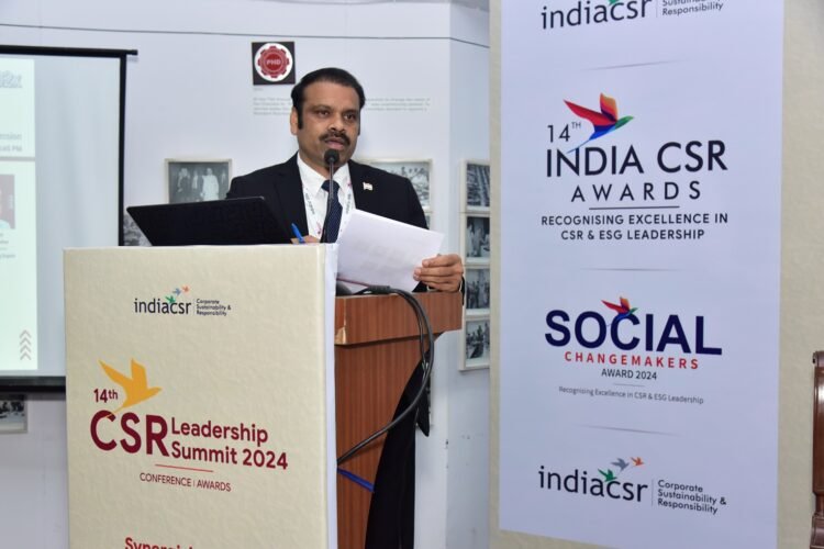 Rusen Kumar, Founder and Managing Director of India CSR, delivers a compelling talk on the concept of Country Social Responsibility at the 14th India CSR Leadership Summit in New Delhi on August 22, 2024.