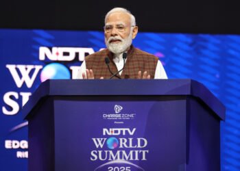 PM addressing at the NDTV World Summit-2025, in New Delhi on October 17, 2025.