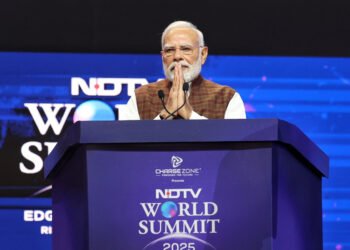 PM addressing at the NDTV World Summit-2025, in New Delhi on October 17, 2025.