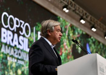 UN Secretary-General António Guterres at the opening plenary of the World Leaders Climate Action Summit on 6 November 2025 in Belém, Brazil