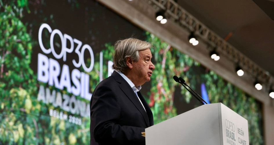 UN Secretary-General António Guterres at the opening plenary of the World Leaders Climate Action Summit on 6 November 2025 in Belém, Brazil