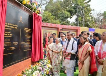 CM Himanta Biswa Sarma, Savitri Jindal, Sajjan Jindal, Sangita Jindal and Bimal Borah at the museum foundation ceremony in Guwahati.