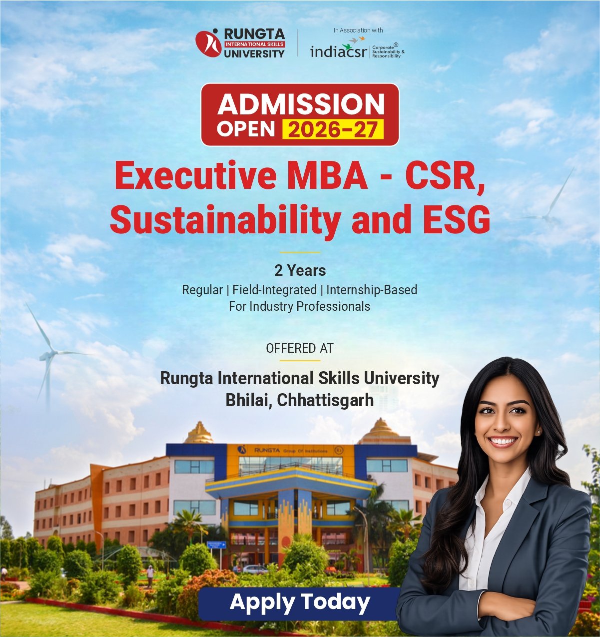 Admissions Open for Executive MBA in CSR, Sustainability and ESG for Industry Professionals at Rungta International Skills University
