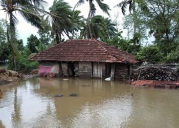 Kamdev Nagar, West Bengal: A flooded neighborhood at Kamdevnagar as a result of Cyclone Yaas in 2021. Image: Dipanjan Mishra
