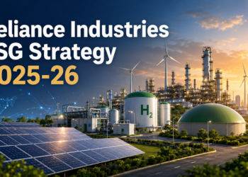 Reliance Industries’ ESG Strategy 2025-26 advancing green energy, hydrogen, biogas and sustainable industrial transformation.