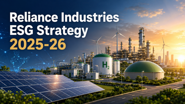 Reliance Industries’ ESG Strategy 2025-26 advancing green energy, hydrogen, biogas and sustainable industrial transformation.