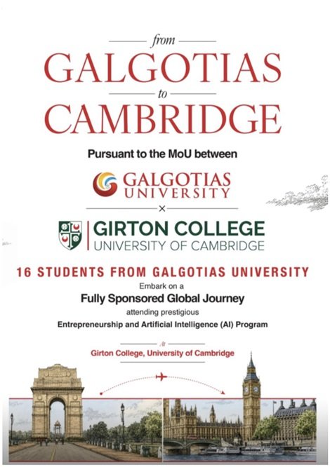 16 Galgotians Selected for AI and Entrepreneurship Programme at Cambridge 1 16 Galgotians begin a transformative learning journey at Girton College, University of Cambridge, gaining global exposure in AI, innovation and entrepreneurship.