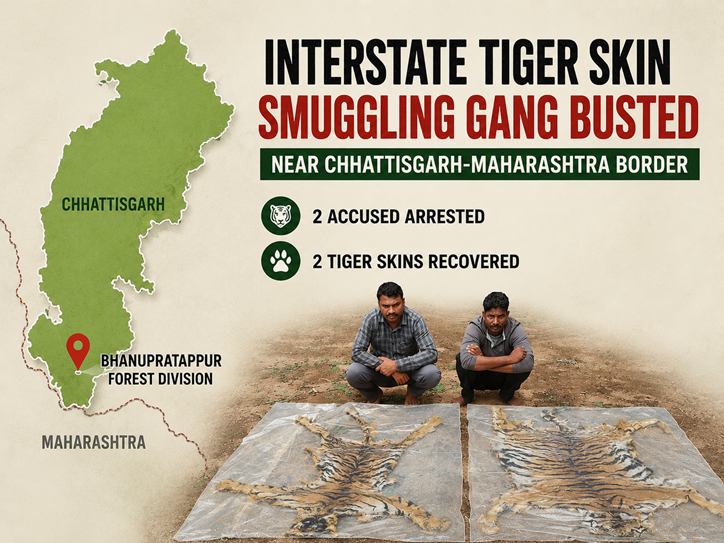 Interstate Tiger Skin Smuggling Gang Busted on Chhattisgarh-Maharashtra Border