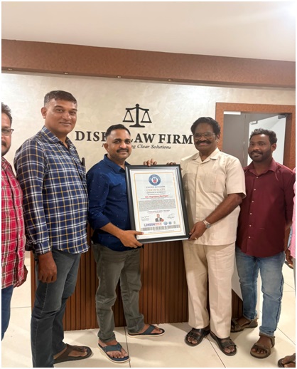 Advocate Nageshwar Rao Pujari Honoured by London Book of World Records as World’s First 'Psylawgist 1 India CSR
