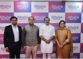 L to R: Srinivasan G., Founder & CEO; Dr. Karthik Narayan R., Founder & MD; U.T. Khader, Karnataka Health Minister; J. Krishna Kavya, Founder & Director, Athulya.