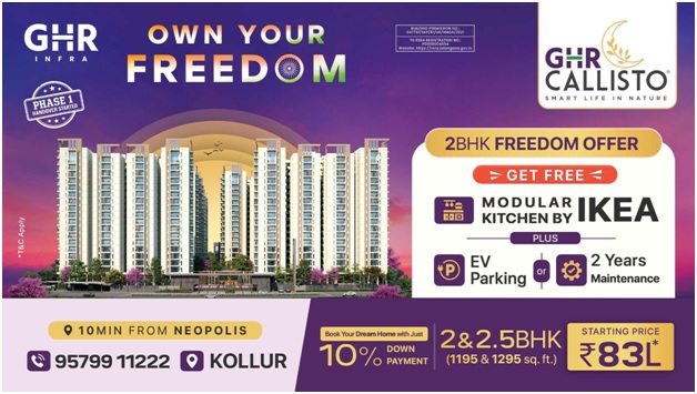 GHR Infra launches ‘2BHK Freedom Offer’ at GHR Callisto, with an IKEA modular kitchen and EV parking provision or 2-year maintenance on select homes from Rs 83 lakh.