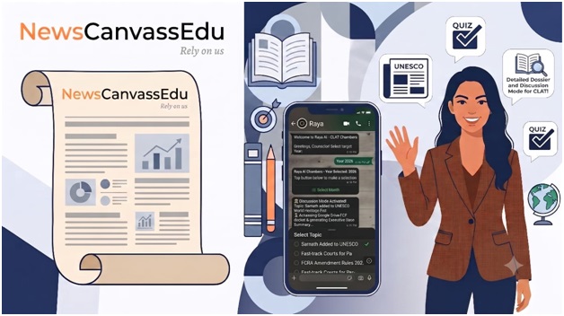 NewsCanvassEdu Launches RAYA — India's First AI-Powered CLAT Current Affairs & GK Assistant on WhatsApp 1 Aspiring law students preparing for CLAT can now access daily current affairs, high-yield General Knowledge concepts, and 24×7 doubt-solving directly on WhatsApp through RAYA, NewsCanvassEdu's new AI-powered study companion.