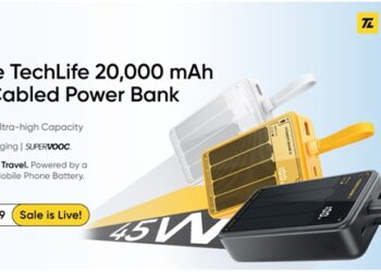 realmeTechLife 20,000mAh 45W Cabled Power Bank with built-in Type-C cable