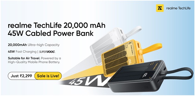 realmeTechLife's 20000mAh 45W Fast Charging Power Bank Goes Live on Flipkart from August 6 at Rs 2,299 1 realmeTechLife 20,000mAh 45W Cabled Power Bank with built-in Type-C cable