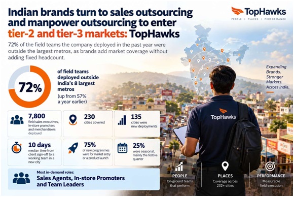 Indian brands turn to sales outsourcing and manpower outsourcing to enter tier-2 and tier-3 markets: TopHawks 1 India CSR®
